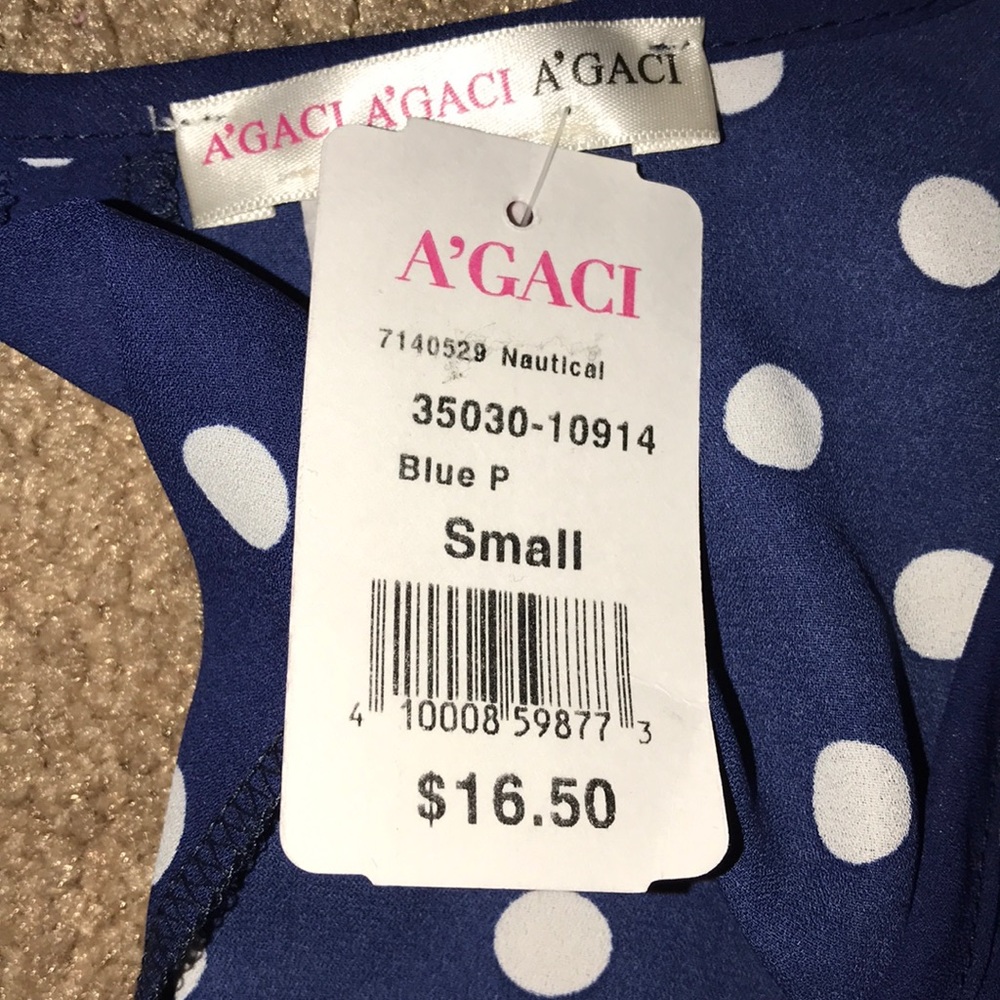 NEW A’GACI POLKA DOT TOP. NAVY BLUE AND WHITE. - Picture 4 of 4